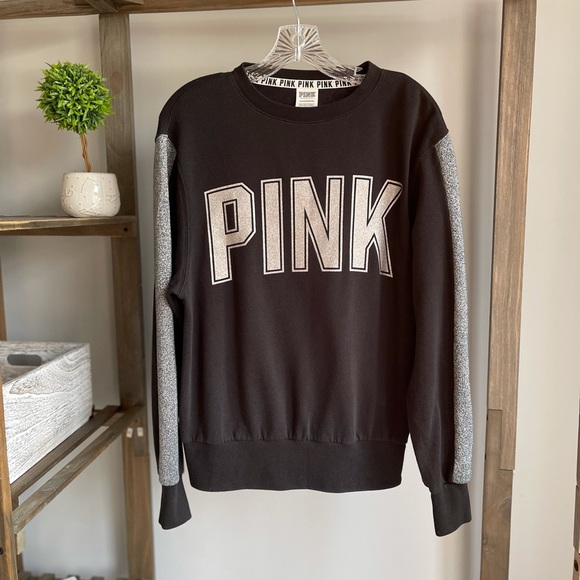 PINK Victoria's Secret Sweaters - Pink Victoria Secret Glitter Crew Black Sweatshirt